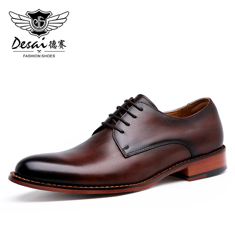 

New men's shoes business elegant gentleman's shoes lace up simple leather upper layer leather dress dress wedding shoes