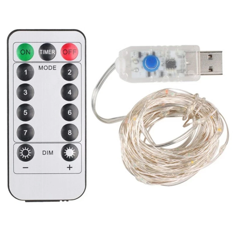 

1pc 50/100/200 LED Copper Wire String Lights USB Plug-in Fairy Lights with Remote 8 Modes Lights Waterproof Remote Control Timer