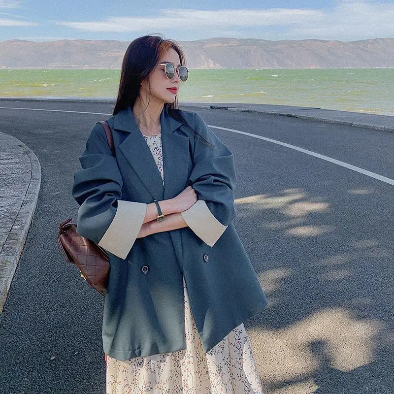 

MSXU 2021 New Oversized Women Blazers Loose Casual Office Lady Pocket Blazer Jackets for Women Solid Color Coat for Ladies