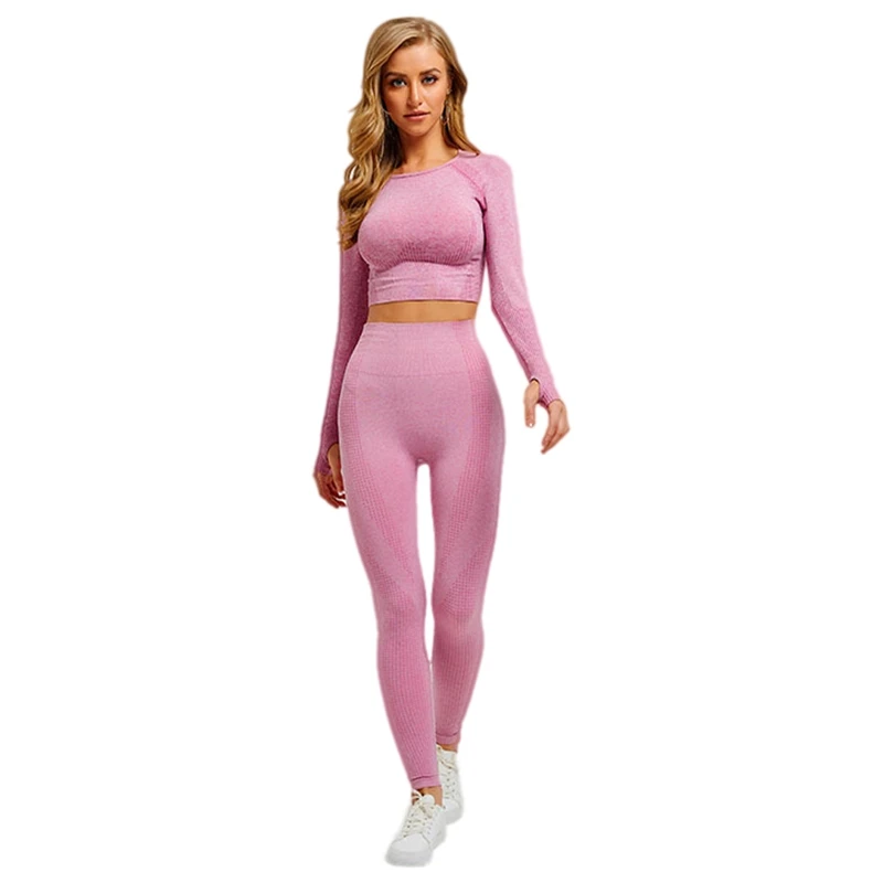 

Женский бесшовный комплект для йоги, спортивные костюмы для фитнеса, одежда для йоги с длинным рукавом, с высокой талией, леггинсы для бега, ...