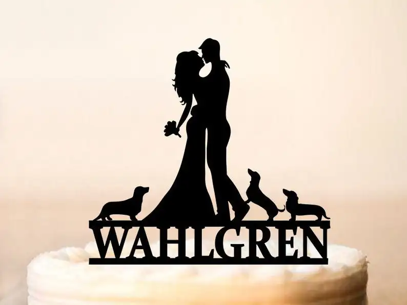 Топпер для пирожных собак с собаками силуэтом тремя кошками Свадебный фамилией