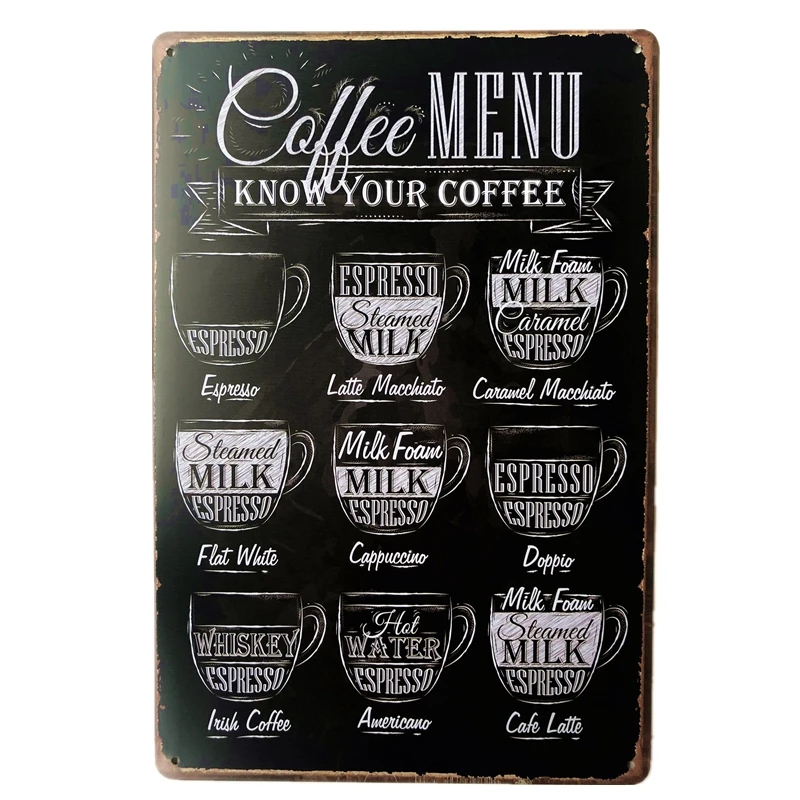 

Vintage Shabby Chic Coffee Menu Home Bar Cafe Metal Tin Signs Pub Tavern Retro Decorative Plate Poster Wall Decor