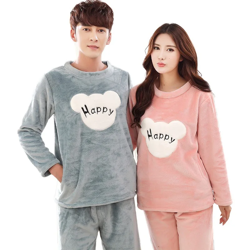 

Lovers Sleep Set Intimate Lingerie Coral Fleece Nightwear Female Home Clothing 2PCS Pajamas Suit Flannel Pyjamas Homewear