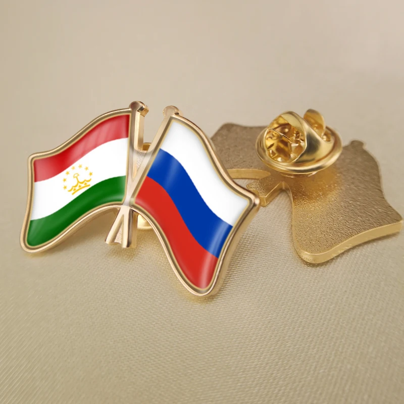 

Tajikistan and Russian Federation Crossed Double Friendship Flags Lapel Pins Brooch Badges