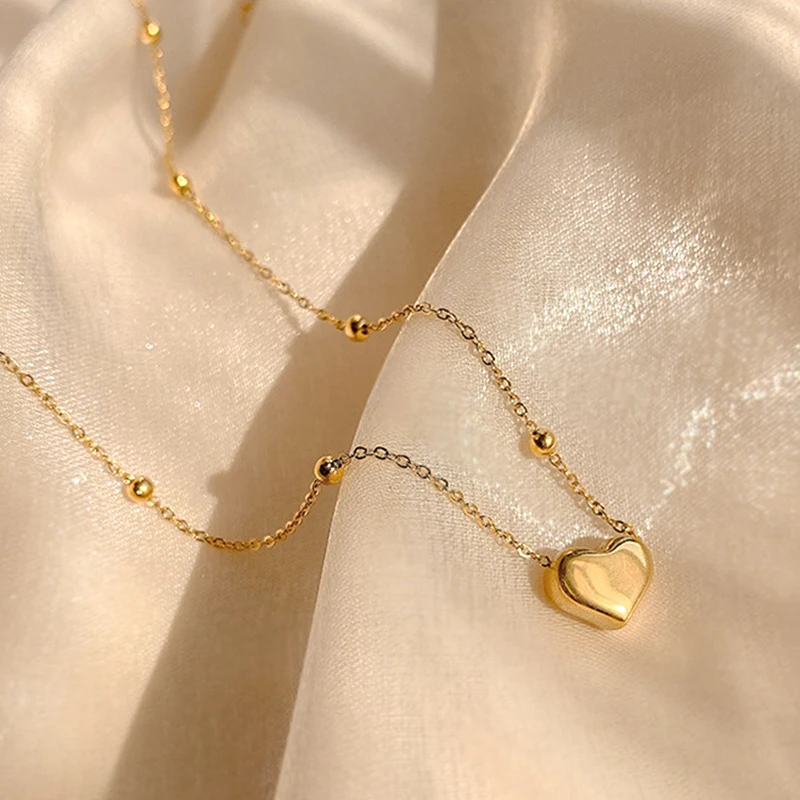 

Trendy Fine 14K Real Gold Heart Shaped Chain Pendant Necklace for Women Jewelry Temperament Accessories Korean Fashion Girl Gift