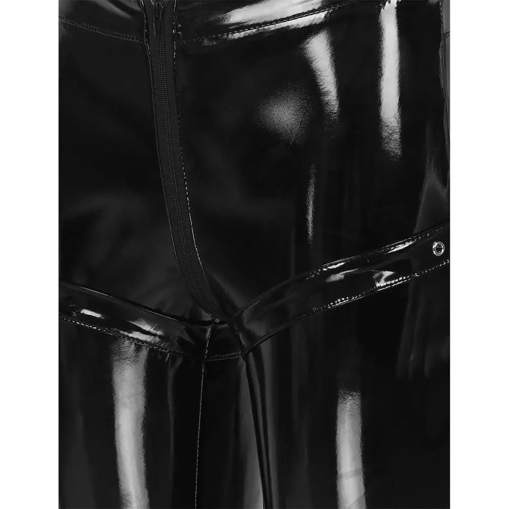 

Womens Wet Look Patent Leather Pants High Waist Zippered Crotch Buckles Decoration Long Pants Skinny Stretchy Legging Trousers