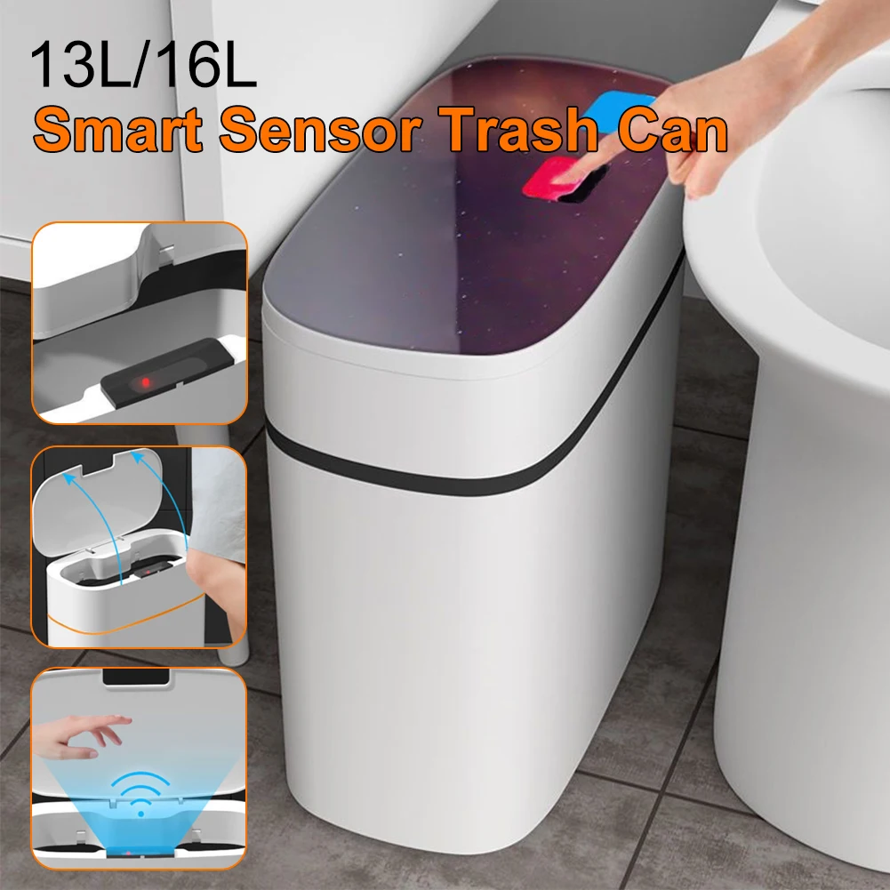 

Smart Trash Can Automatic Induction Rechargeable Dustbin Bucket with Lid Garbage Bin Container for Bedroom Bathroom Kitchen