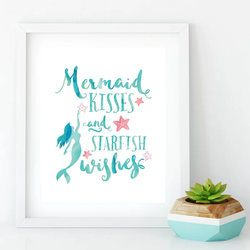 Картина на холсте Русалка целуи и морская звезда пожелания плакат принты цитаты