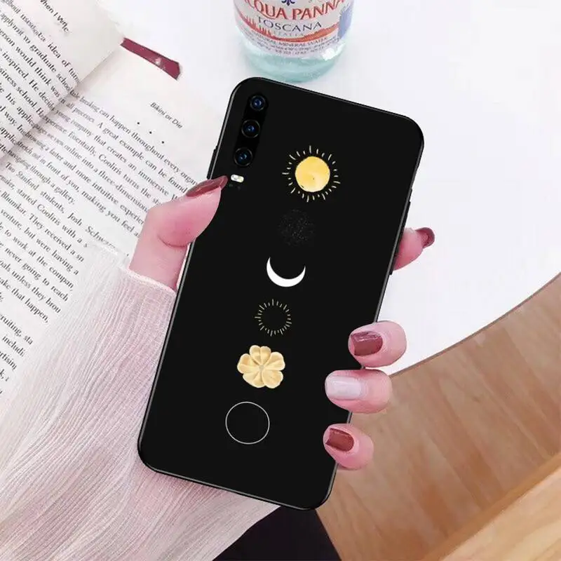 

HPCHCJHM Moonlight Moon phases Black TPU Soft Phone Case Cover for Huawei P40 P30 P20 lite Pro Mate 20 Pro P Smart 2019 prime