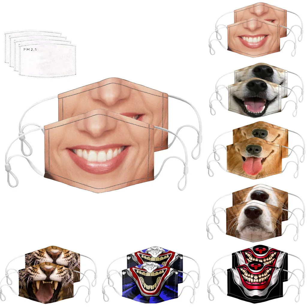 

Universal Adult Scarf Fashion Washable Reusable Hiking Face Cover Cycling Outdoor Bandana 2PC Funny Print Maks With 4ps Filters