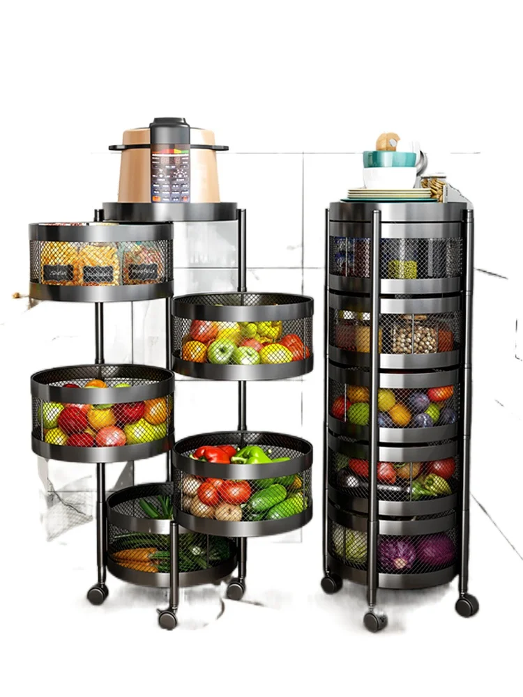 

Kitchen Vegetable Rack Floor Multi-Layer Rotating round 360 Degrees Multi-Functional Vegetable Basket Fruit and Vegetable