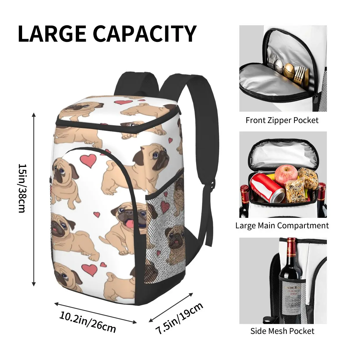 picnic cooler backpack funny cartoon pugs puppies dogs waterproof thermo bag refrigerator fresh keeping thermal insulated bag free global shipping