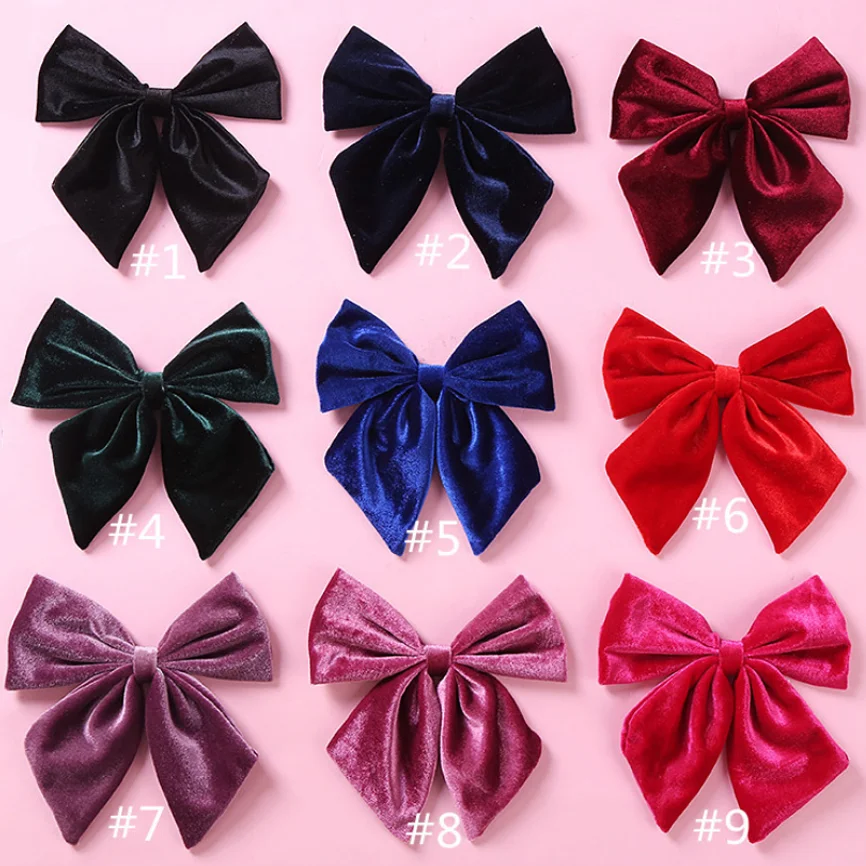 24 шт./лот винтажные бархатные большие банты для волос обтягивающие нейлоновые