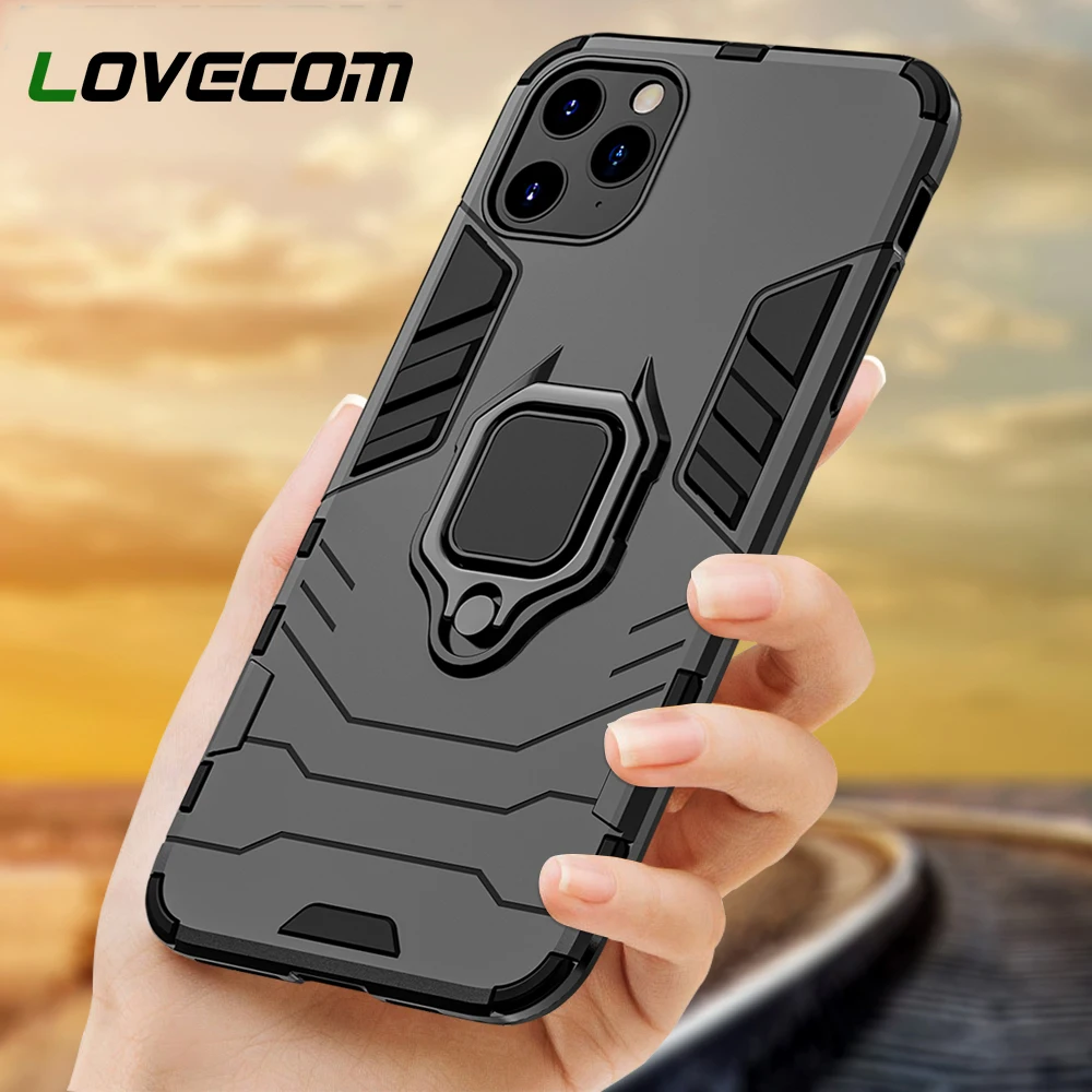 Армированный металлический чехол LOVECOM с кольцом держателем для iPhone 12 Mini 11 Pro XS Max XR