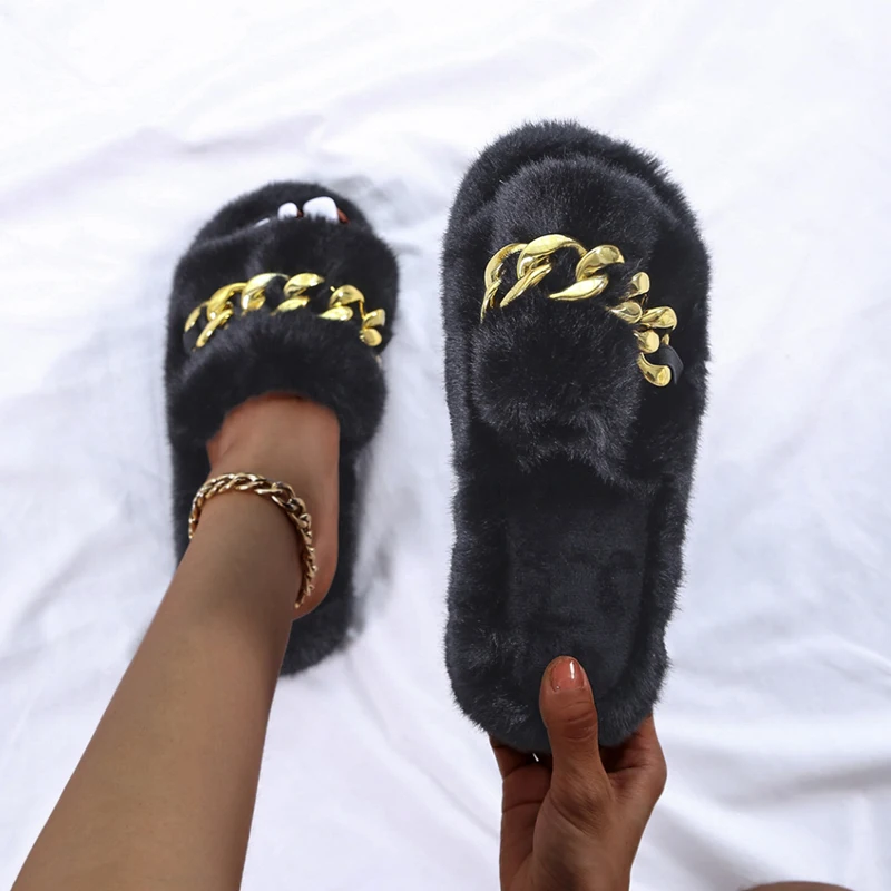 Women's 2022 New Autumn and Winter Indoor Plush Slippers Female Platform Fuzzy Flip Flops Ladies Fluffy House Slippers for Women