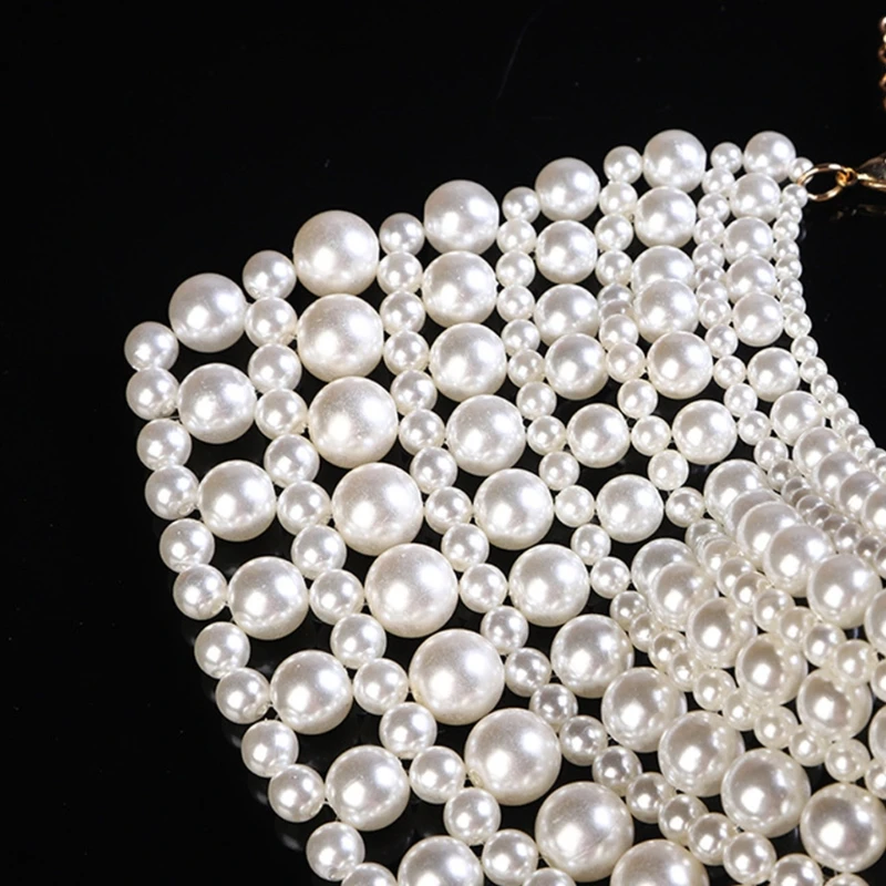 

Imitation Pearl Wavy Chain Necklace Bib Choker Vintage Western Wedding Dress Hollow Out Jewelry Body Chain Collar Shawl A20 21