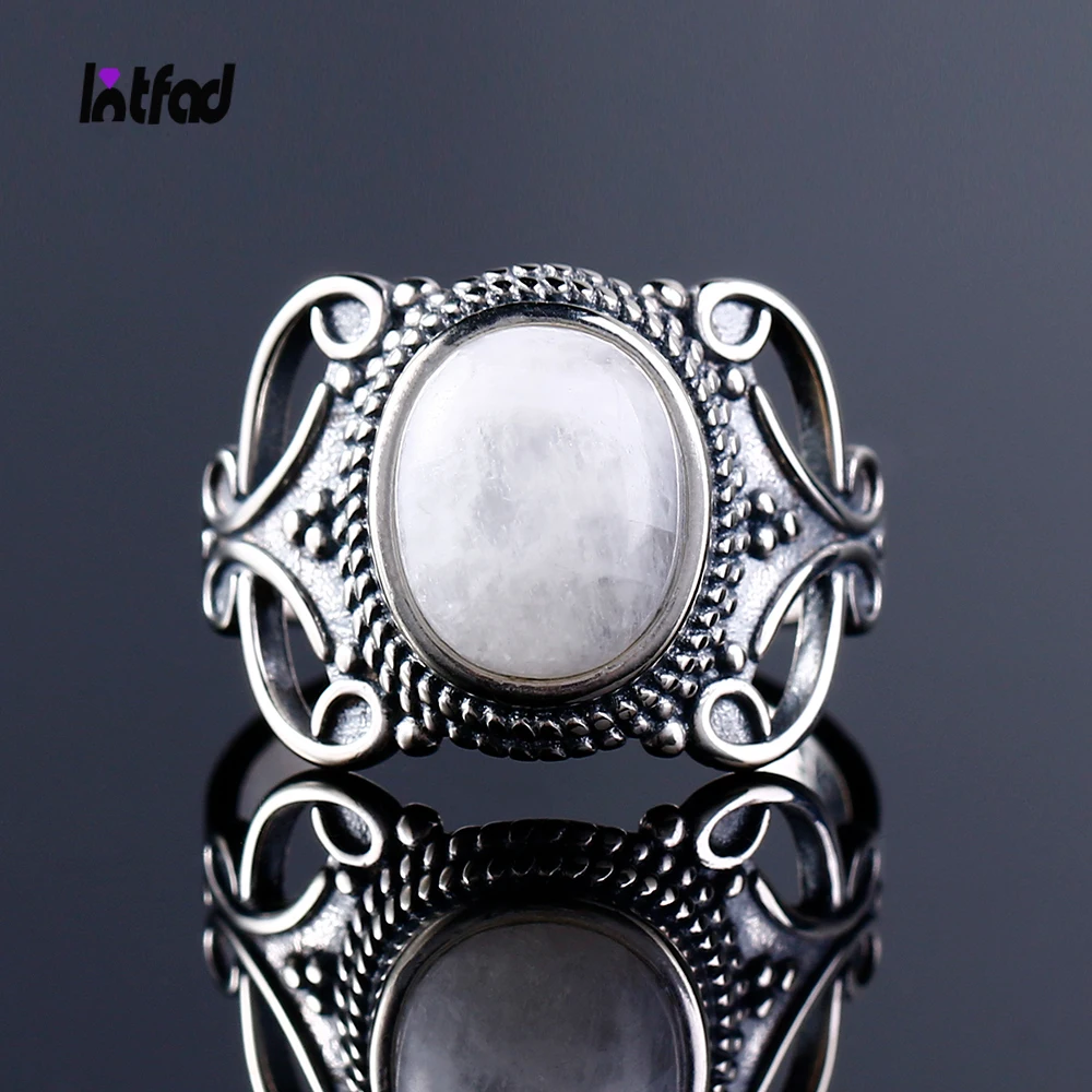 

Sterling Silver 925 Natural Moonstone Ring Jewelry Fine Gift Retro Ethnic Style Rings for Men Women Luxury Finger Ring
