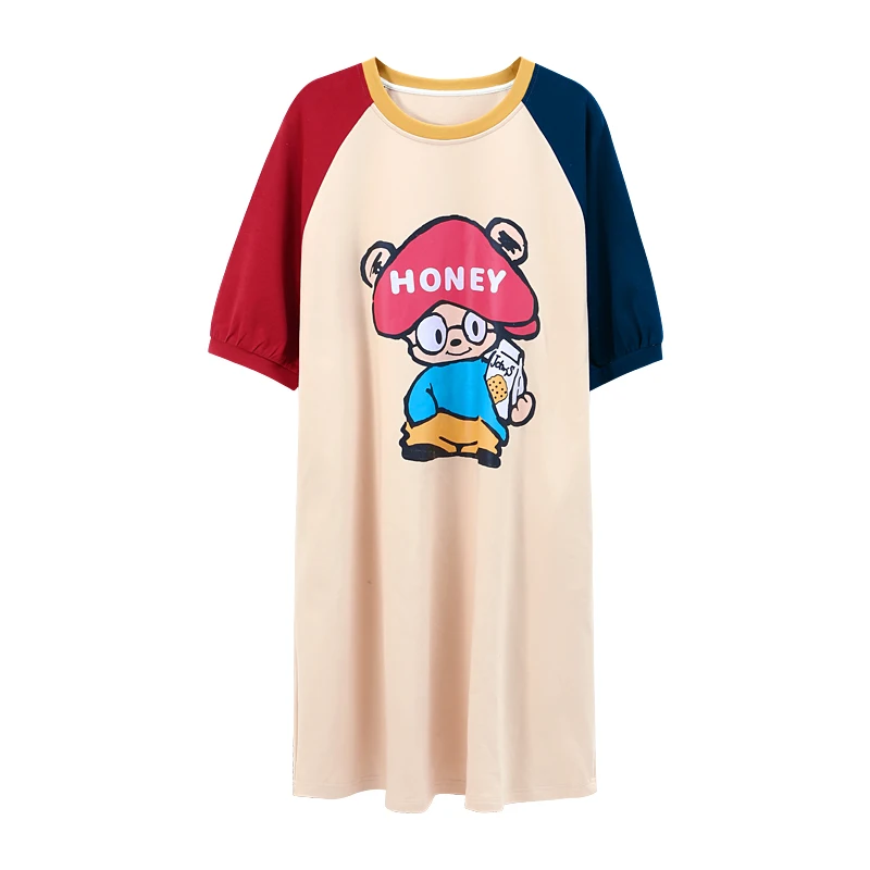 

Cotton Women Nightgowns Female Short Sleeve Sleep Dress Bear Cartoon Cute Printing Nightshirt Nightdress Spring Summer Plus Size