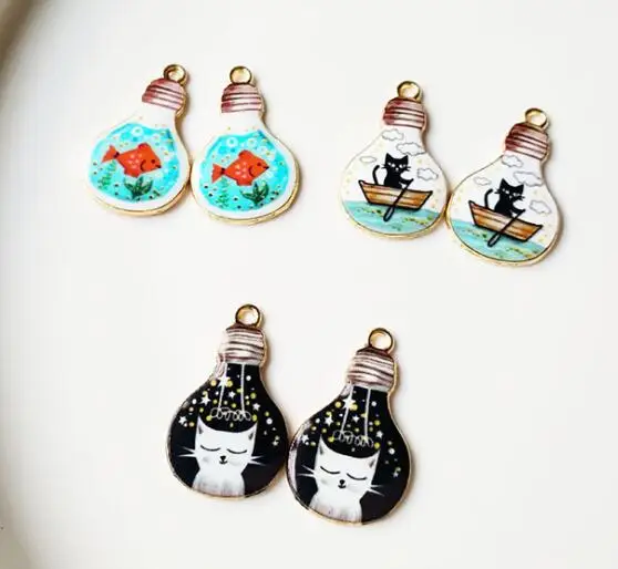 Новинка 10 шт. милая лампочка с мультипликационным принтом для кошек DIY брелок