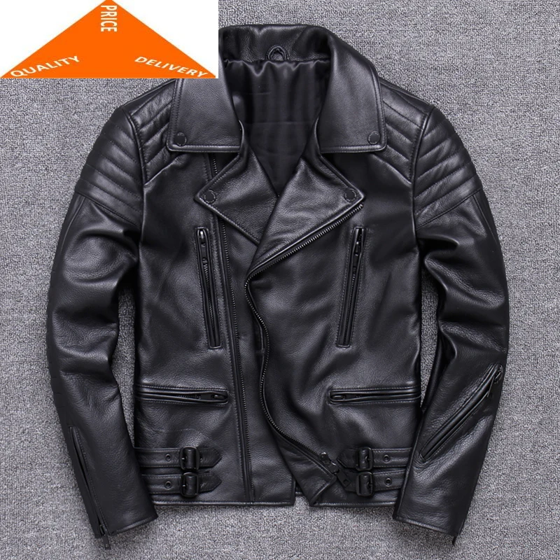 

Winter Autumn Fashion Genuine Jacket Men Streetweaar Real Coat Man Moto Biker Vintage Cow Leather Jackets 002