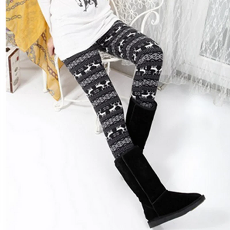 

Autumn Winter Legging Ladies Christmas Trousers Deer Snowflakes Warm Pants Casual Skinny Elastic Fitness One Size Legging TS2401