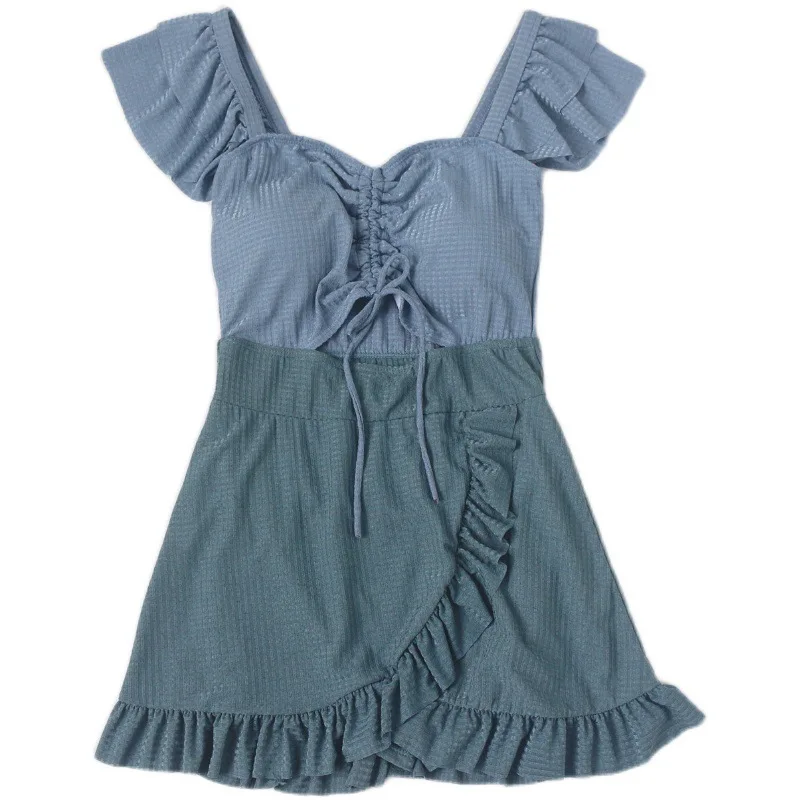 

One-piece swimsuit feminine sense of ruffled holiday skirt-style cover meat conservative bikini two-piece boxer shorts hot sprin