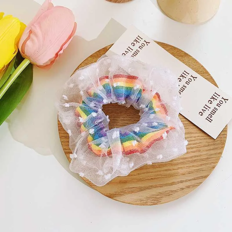 30 шт./лот сетчатые резинки с резиной Радужное кольцо для волос в горошек веревка