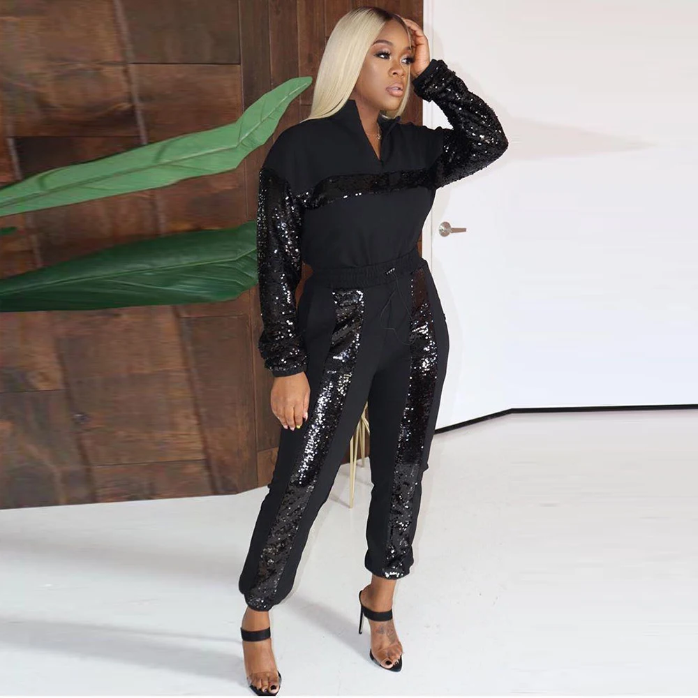 Сексуальный комплект из двух предметов топ с блестками спортивный костюм