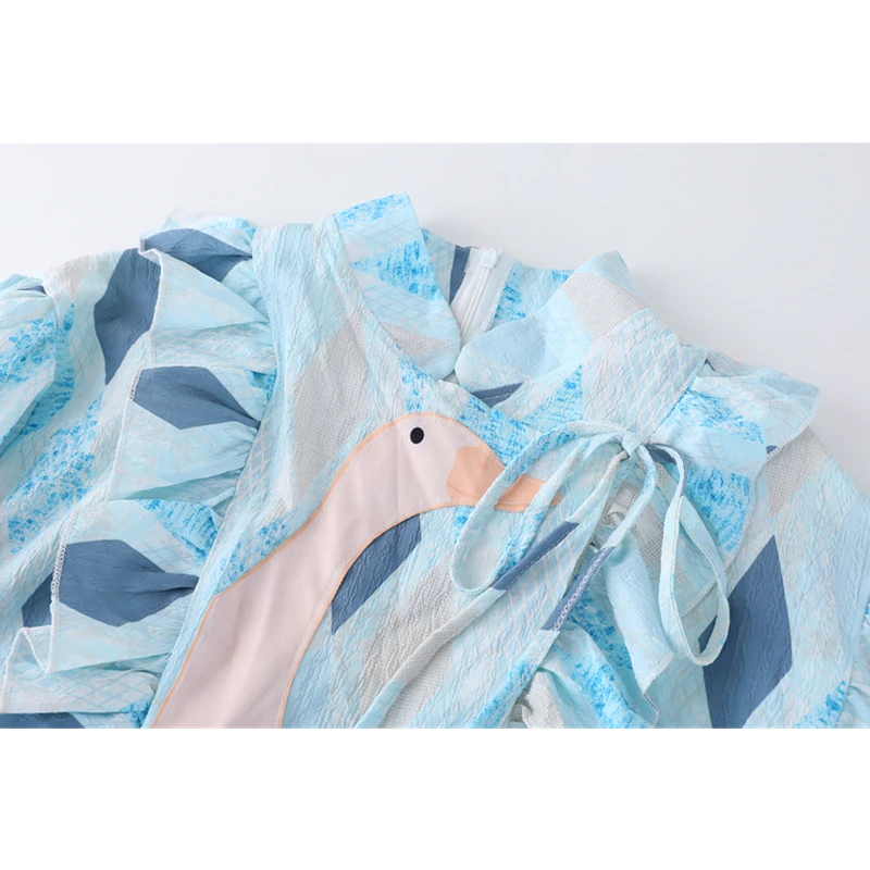 Женская блузка с длинным рукавом голубая клетчатая Повседневная винтажная