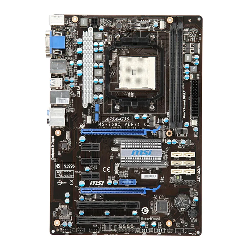    MSI A75A-G35 Socket FM1 AMD A75    DDR3 RAM 2   PCI-E X16 DVI HDMI 6   SATA II 10   USB2.0 ATX