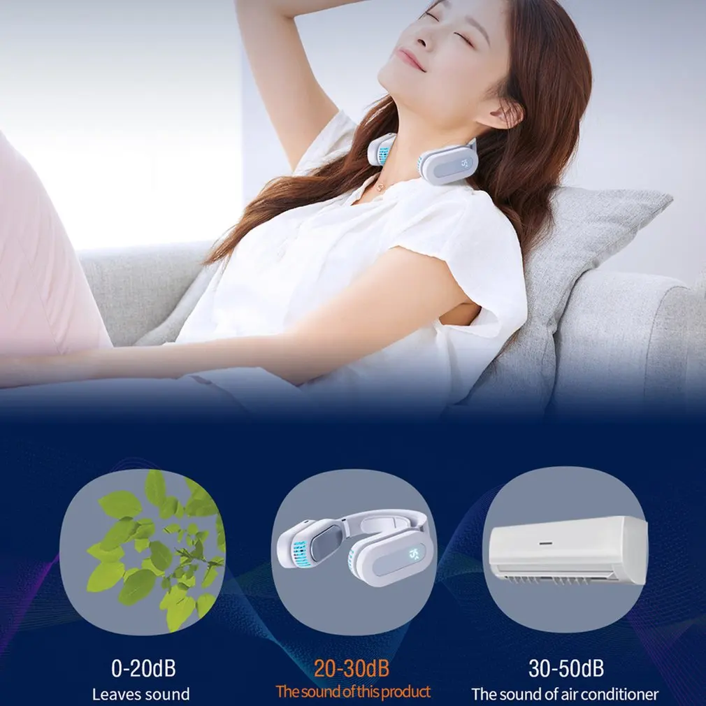 

Portable Hanging Neck Fan Cooling Heater Heating Air Conditioner Fan Wearable Neckband Leafless Fan USB Rechargeable Fan