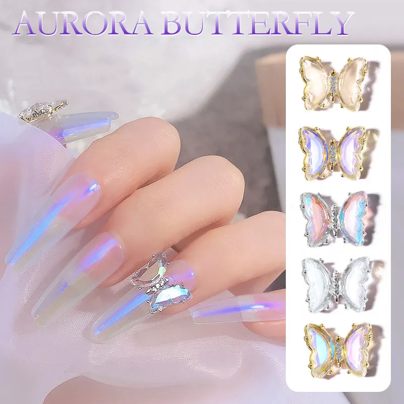 

2pcs 3D Butterfly Aurora Drill Nail Rhinestone Flying Butterfly Nail Crystals Zircon Alloy Shining DIY Nail Decor Jewelry Access
