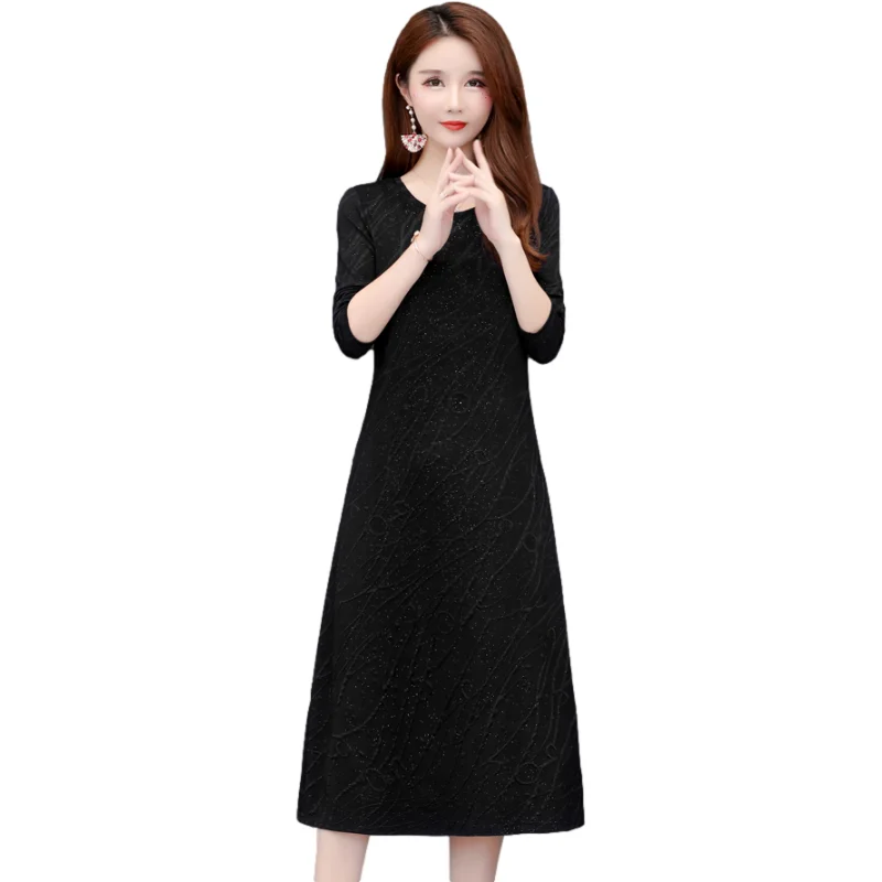 Весенне осеннее Новое Женское платье с длинным рукавом и круглым вырезом для