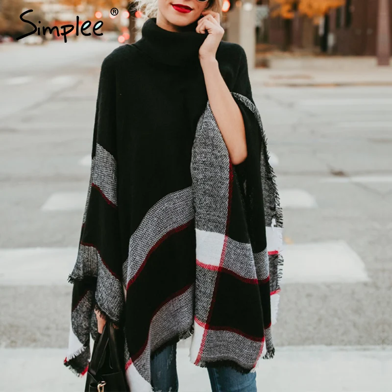 Simplee теплый вязаный свитер с воротником под горло женский черный повседневный