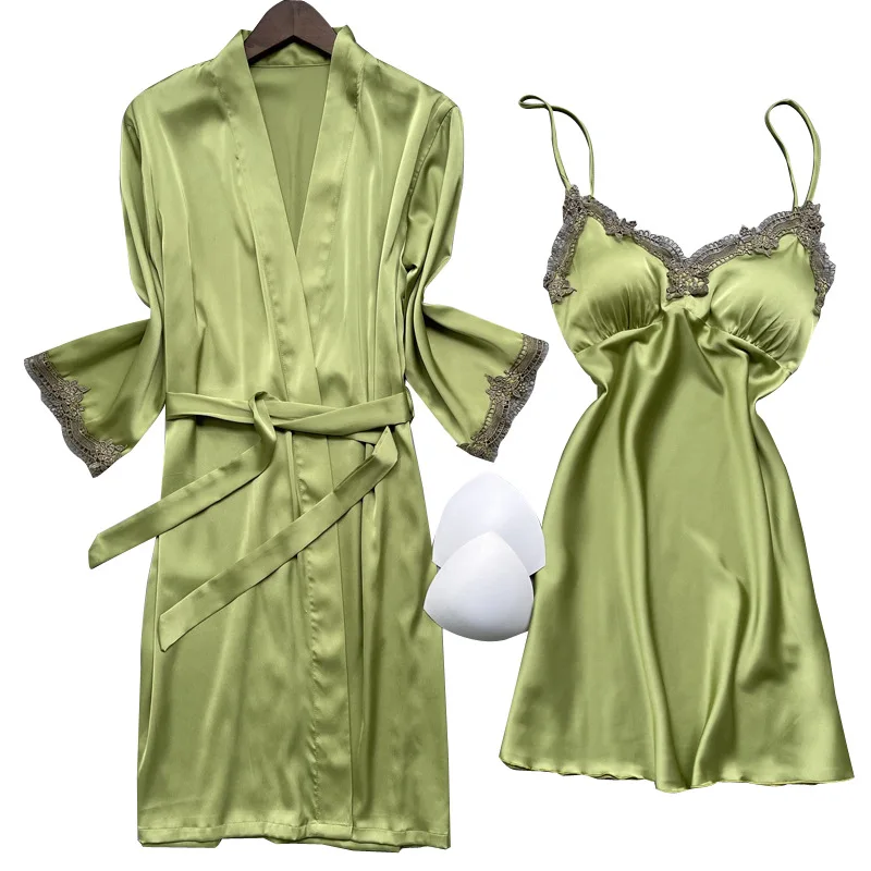 

Sexy V-Neck 2PCS Robe Gown Sets Spring New Kimono Bathrobe&Nightgown Sleep Suit Loungewear Sleepwear Nightwear Home Clothes