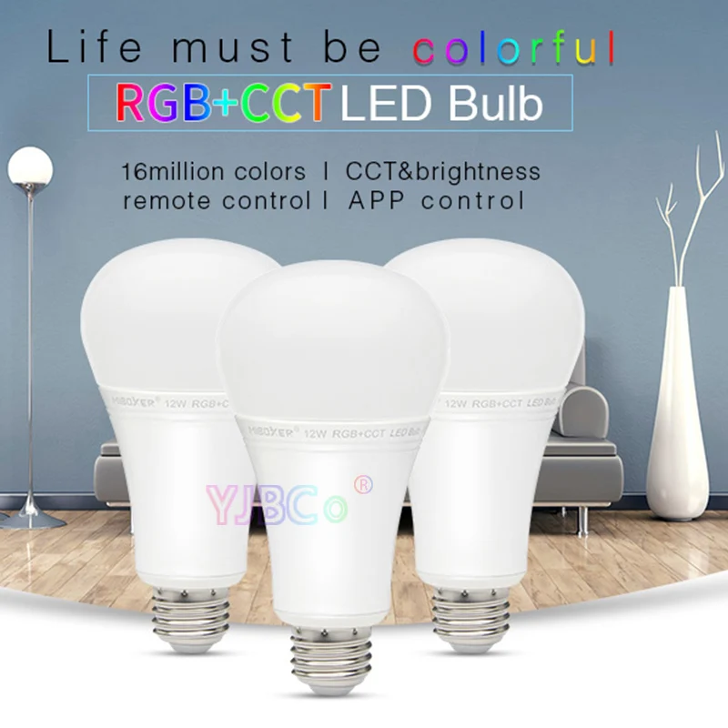 

Лампа светодиодная Miboxer FUT105, 12 Вт, RGB + CCT, E27, 2,4 ГГц, дистанционное управление через приложение для смартфона, для спальни, гостиной, AC100 ~ 240 В