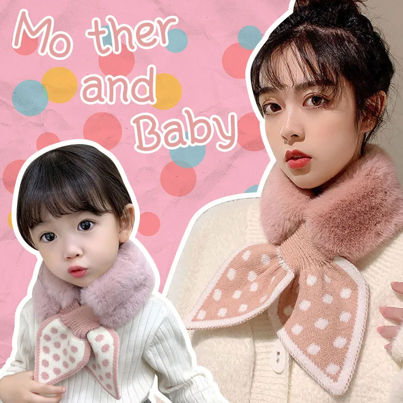 

Женский зимний шарф из искусственного меха с принтом в горошек; Шарфы для родителей и детей; Толстый теплый мягкий плюшевый шарф для мамы и р...