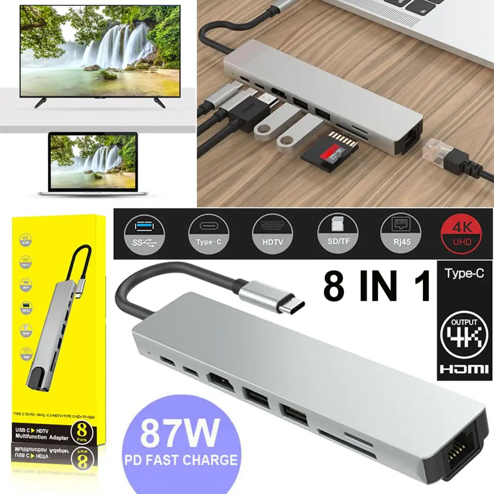 USB 3 0 Type C концентратор к HDMI адаптеру 4K Thunderbolt с концентратором TF SD слот для чтения PD