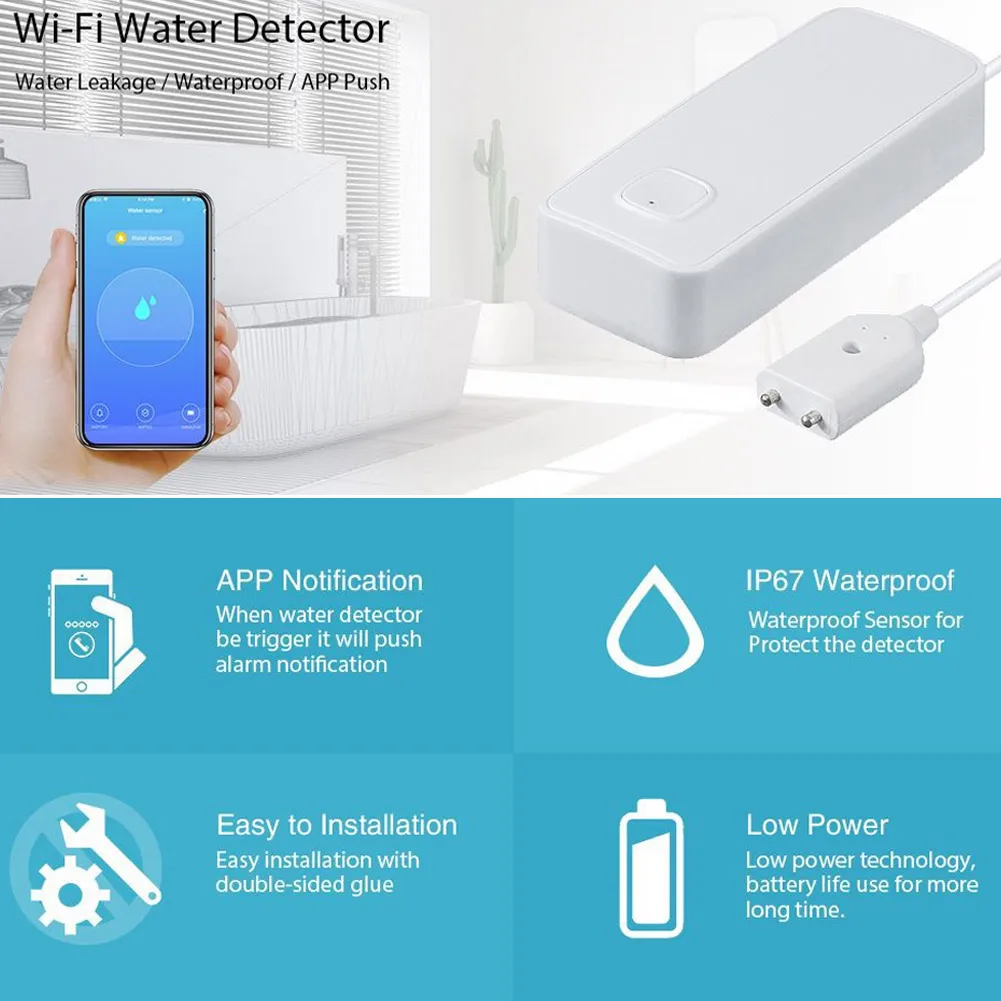 

Smart Wifi Water Sensor Leak Detector Alarm IP67 Waterproof App Voice Control VH99