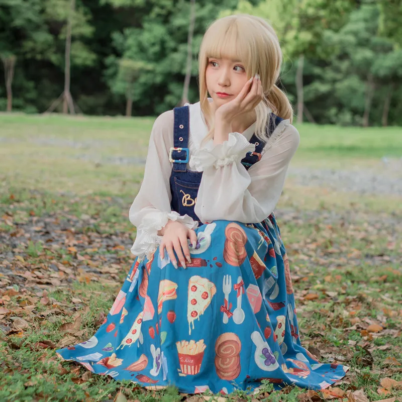 

Japanese lolita dress cute printing high waist kawaii dress summer gothic lolita jsk adjustable shoulder strap victorian dress