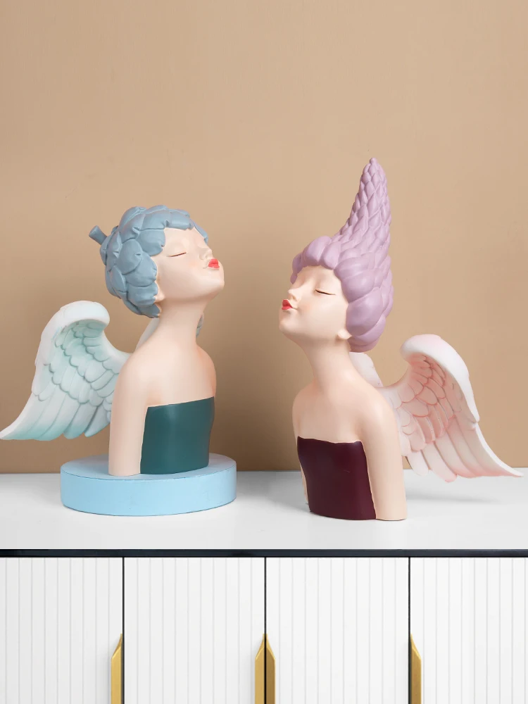 

Nordic Resin Cara Wing Angel Girl Sculpture Decoration Home Livingroom Table Figurines Crafts Office Desktop Statues Ornaments