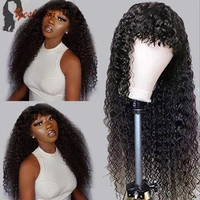 yeslestm hair jerry curly human hair wigs with bangs brazilian remy human hair wig glueless 150 density for black women 26 inch