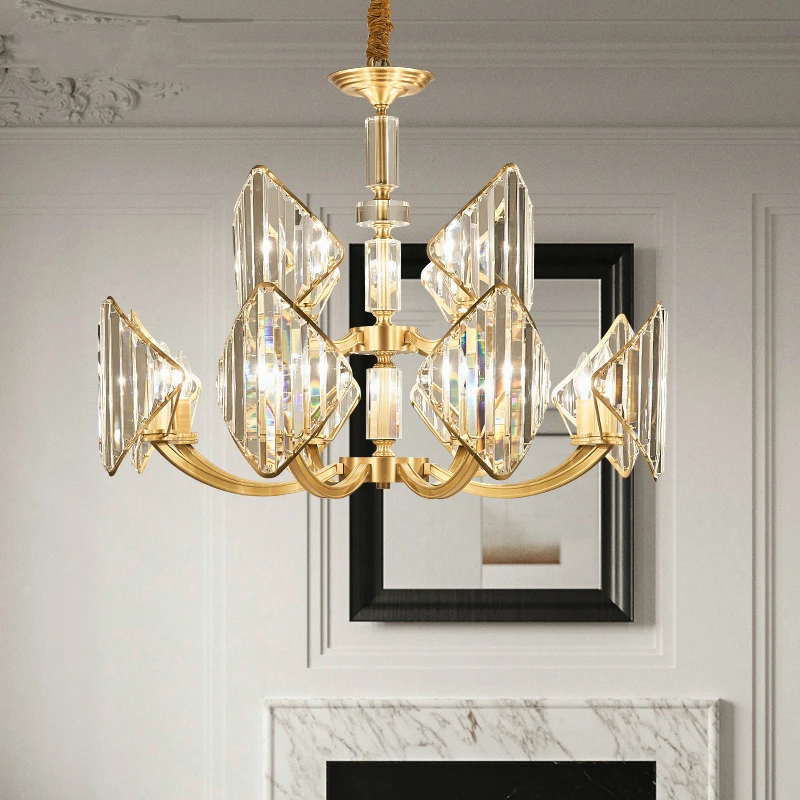 

American Copper luxury LED Chandelier Crystal Creative living room deco hanging lamp bedroom hall lobby Fashion big lighting