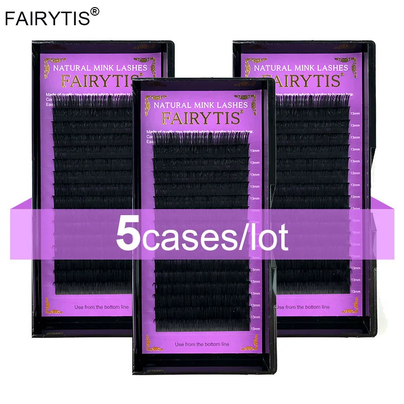 

FAIRYTIS 5 Cases/Lot 16rows Individual Eyelash Extension Matte Black Soft Eyelashes B C D Curl High Quality Natural Lashes