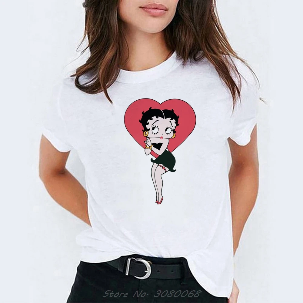 Футболка с рисунком Betty Boop, модная Корейская одежда для пар, хлопковый топ с короткими рукавами и принтом ангела, женская футболка 90s