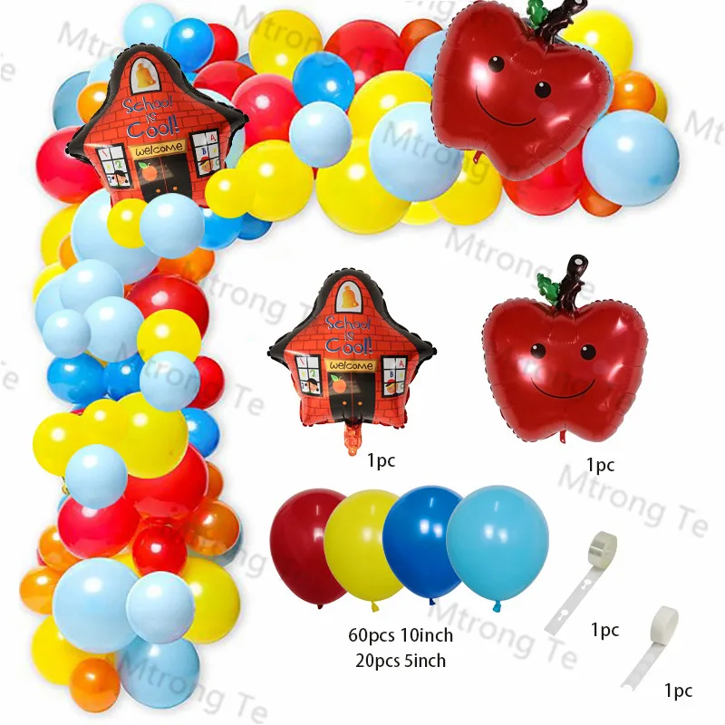 84pcs/set school is cool foil balloon School bag crayon box pencil back to school decoration ABC Graduation Apple Latex Globos