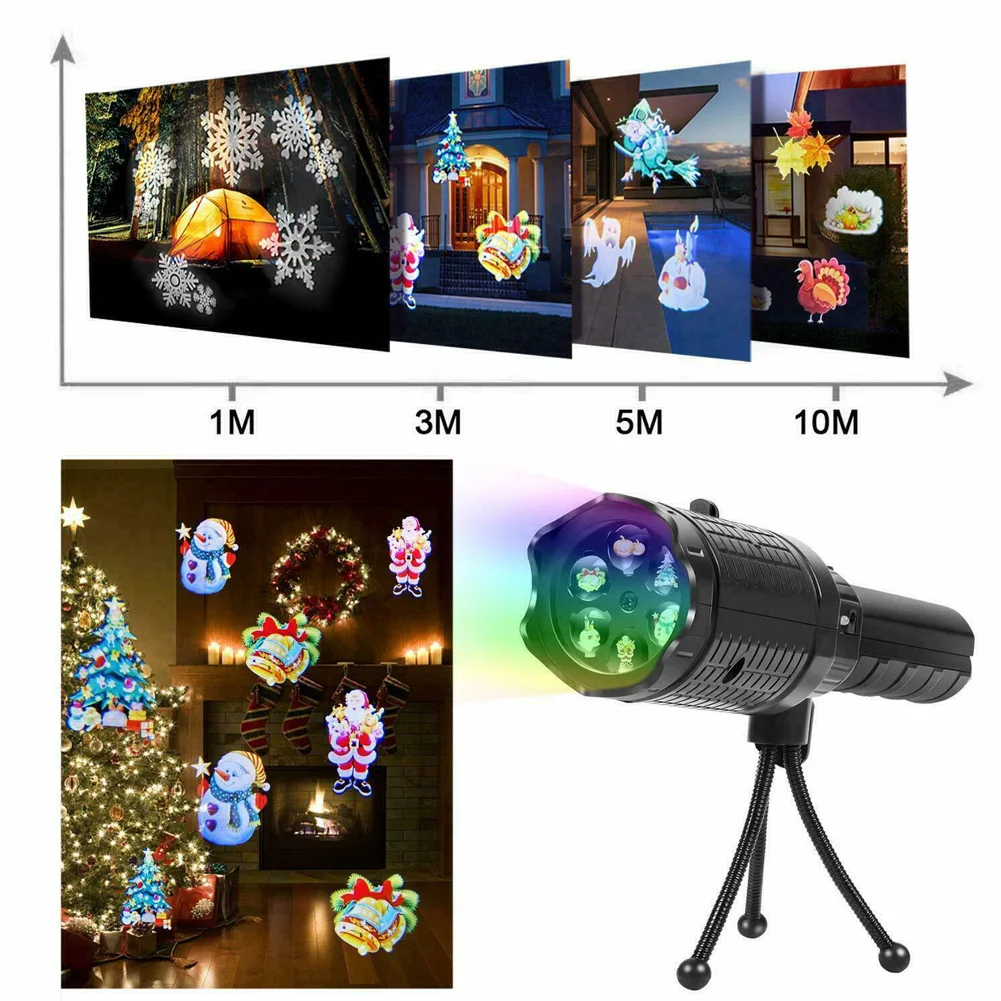 Крытый открытый перезаряжаемый светодиодный Рождественский проектор 12 узоров