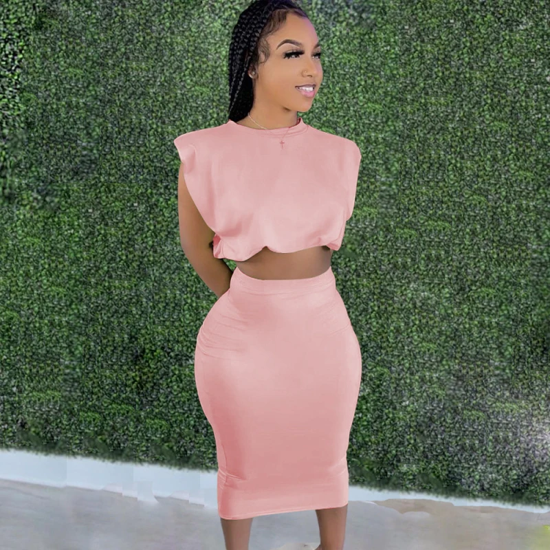

2021 Women Skirts 2 Piece Set Fashion Streetwear Crop Tops and Midi Skirt Matching Set Classic Outfits