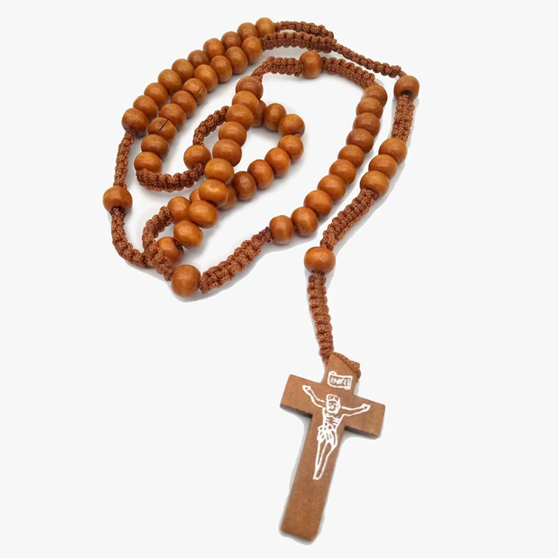 

Wooden Bead Necklace Resin Necklace Solid Color Religious Style Cross Necklace Rosary Necklace Handmade Prayer Beads Jewelry