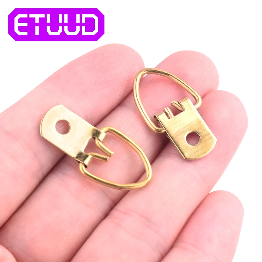 

ETTUUD 50Pcs Wall Hooks with Screws Oil Golden Triangle D-Ring Strap Hanging Photo Painting Picture Frame Hanger Mirror Hanger